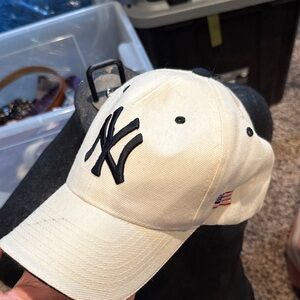 Cream Baseball Cap with Navy Embroidered Logo